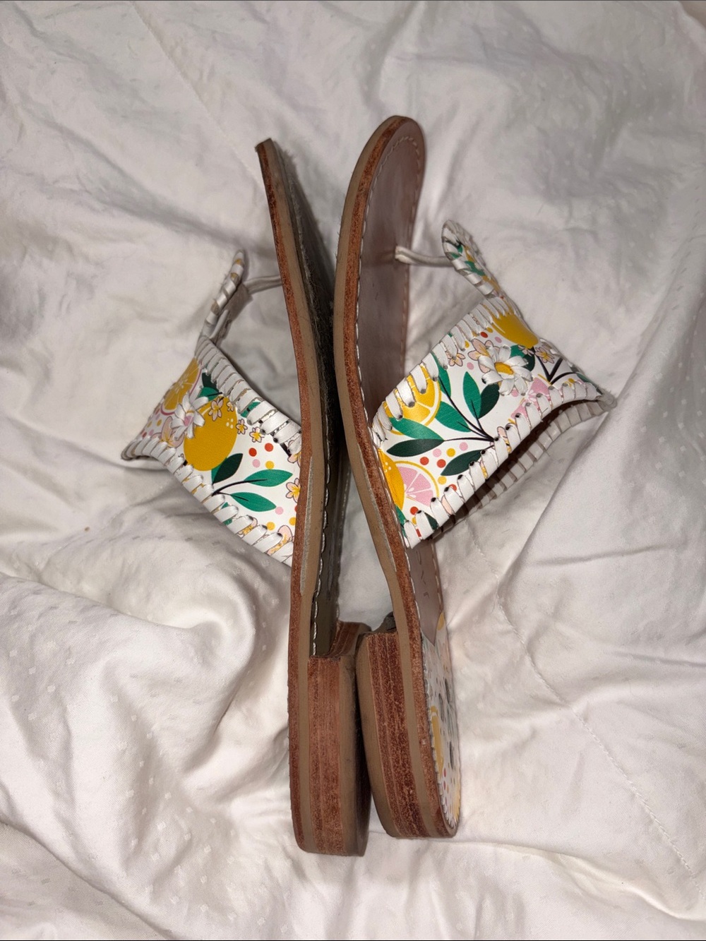 HTF Jack Rogers Lemon print whipstitch Flat Sandals - Picture 8 of 13